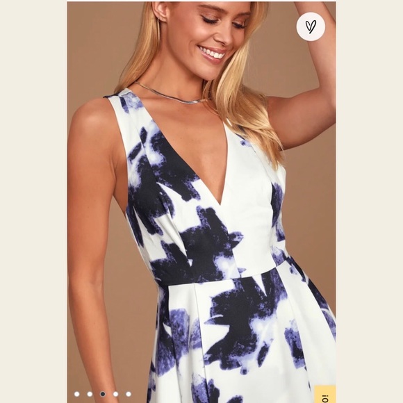 Lulus Seeing Chic Blue and Ivory Print Skater Dress NWT Size S - Picture 3 of 13
